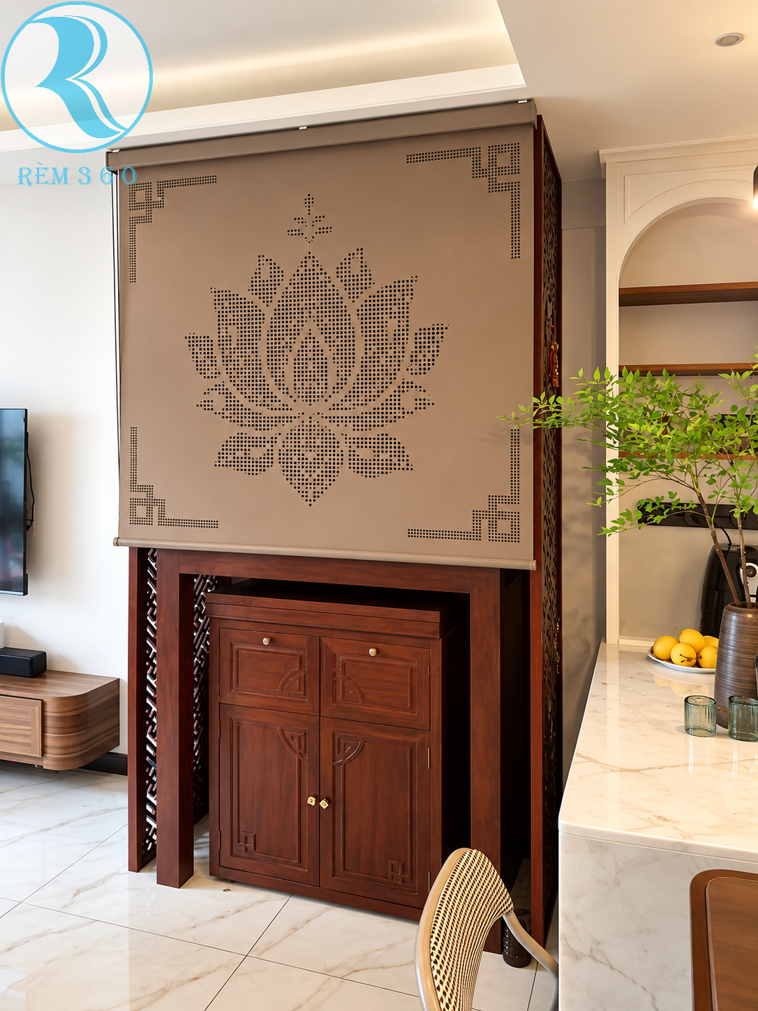 Rèm khắc laze họa tiết che ban thờ